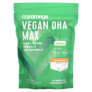 Coromega, Vegan DHA Max, Orange, 60 Individual Squeeze Packets, 2.5 g Each