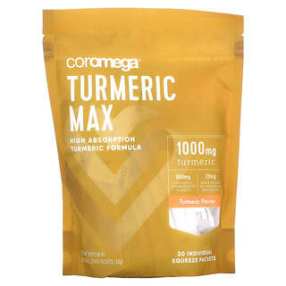 Coromega, Turmeric Max, Turmeric, 1,000 mg, 30 Individual Squeeze Packets, 10 g Each