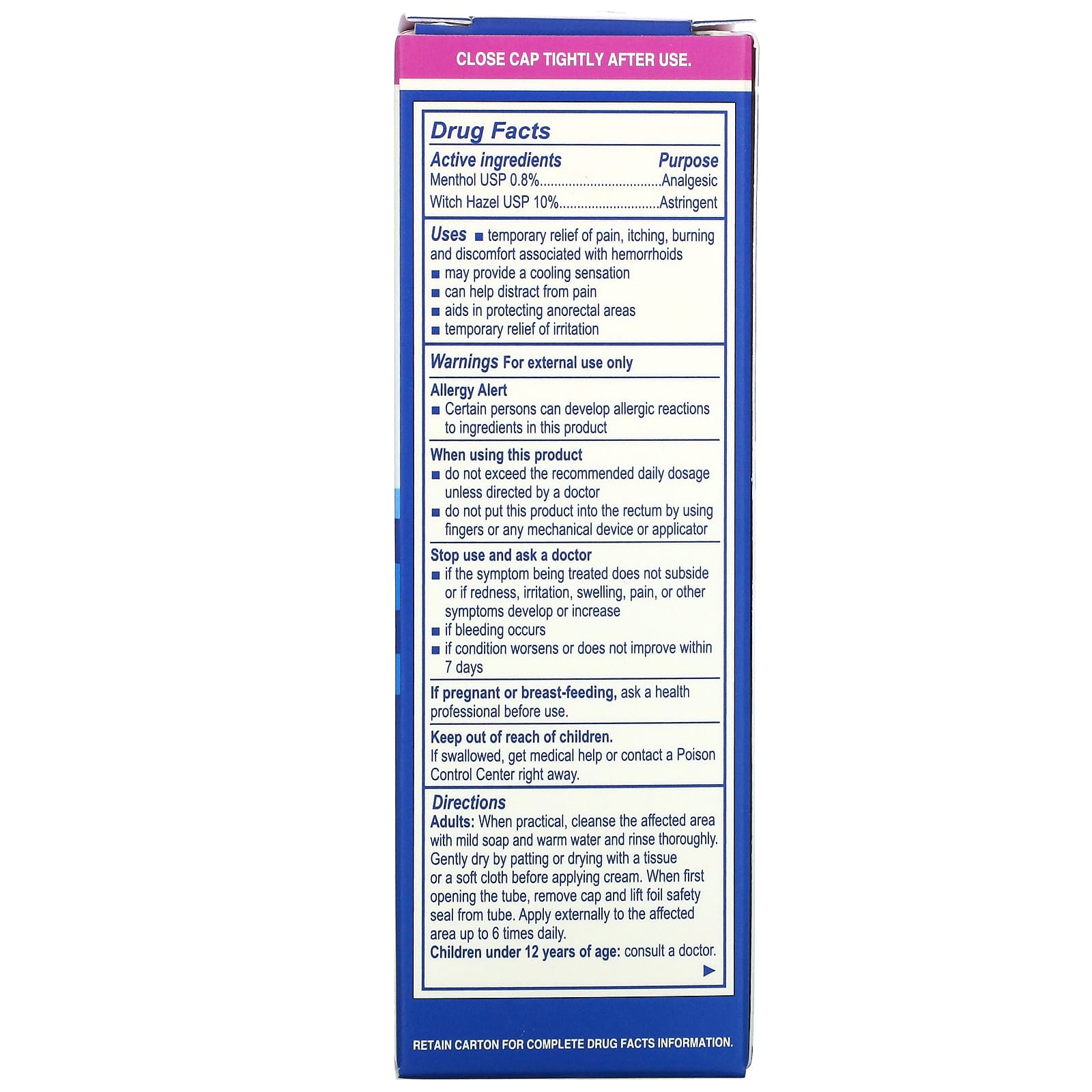 Earth's Care, Hemorrhoid Relief Cream, with Witch Hazel and Menthol, 1