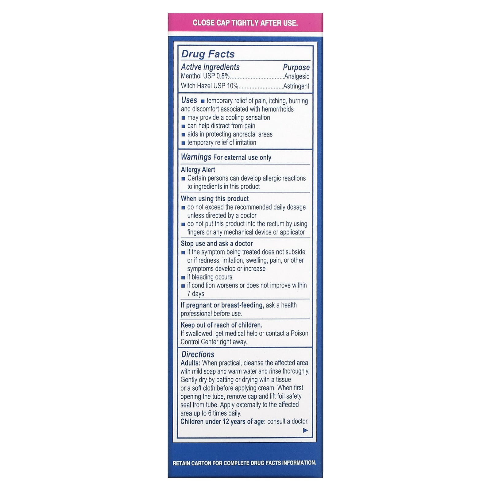 Earth's Care, Hemorrhoid Relief Cream with Witch Hazel and Menthol, 1