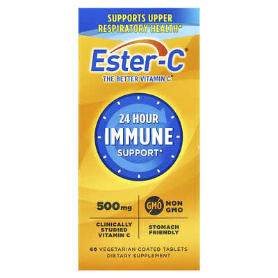 EsterC, 24-Hour Immune Support, 1000 mg, 60 Vegan-Coated Tablets (500 mg each)