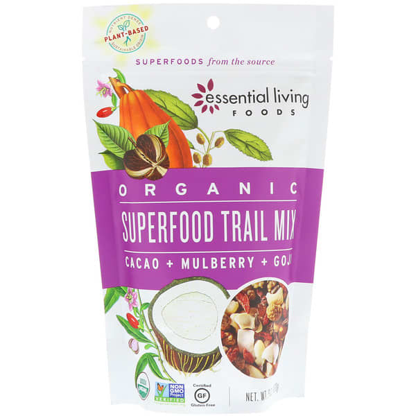 Essential Living Foods, オーガニック、スーパーフードトレイルミックス、カカオ+マルベリー+ゴジ、6 oz (170 g)