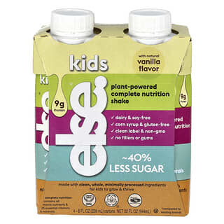 Else, Shake nutritionnel complet à base de plantes pour enfants, Vanille, 4 cartons, 256 ml chacun