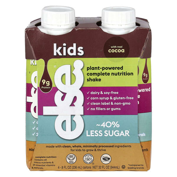 Else, Kids, Plant-Powered Complete Nutrition Shake, Cocoa, 4 Cartons, 8 ...