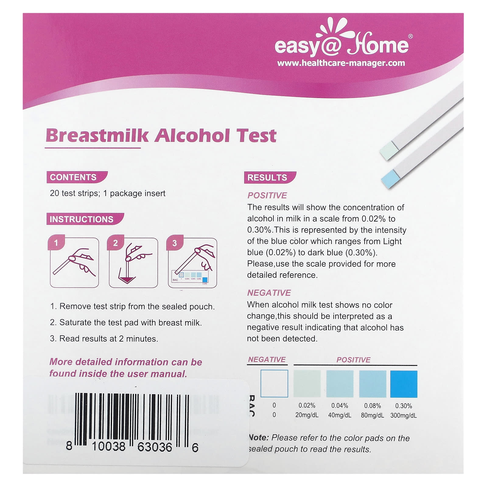 EasyHome, Breastmilk Alcohol Test, 20 Tests