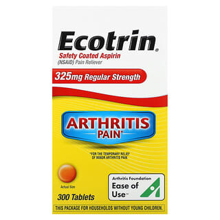 Ecotrin, проти болю при артриті, безпечний аспірин, вкритий оболонкою, звичайної дозування, 325 мг, 300 таблеток