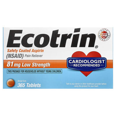 Ecotrin, Safety Coated Aspirin, Low Strength, 81 mg, 365 Tablets