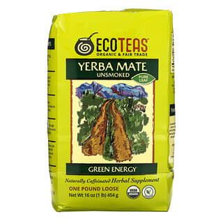 EcoTeas, листовой рассыпной чистый чай йерба мате, некопченный, зеленая энергия, 454 г (16 унций)