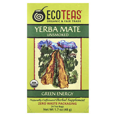 EcoTeas, Yerba Mate, Green Energy, Unsmoked, 24 Tea Bags, 1.7 oz (48 g)