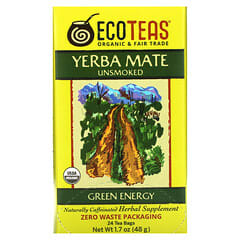 EcoTeas, Yerba Mate, Non fumé, Énergie verte, 24 sachets de thé, 48 g