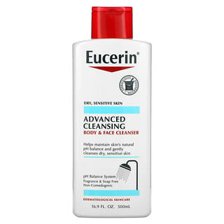 Eucerin, Advanced Cleansing, очищающее средство для тела и лица, без отдушек, 500 мл (16,9 жидких унций)