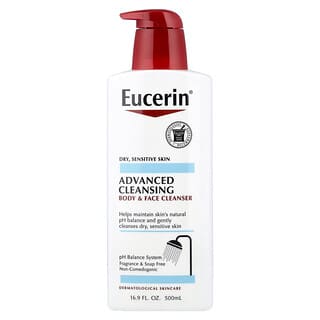 Eucerin, 高级清洁，身体和面部清洁剂，无香料，16.9 盎司（500 毫升）