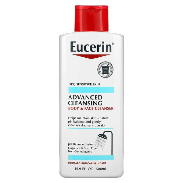 Eucerin, 高级清洁，身体和面部清洁剂，无香料，16.9 盎司（500 毫升）