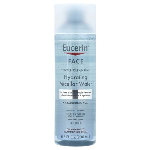 Eucerin, Hydrating Micellar Water + Hyaluronic Acid, Fragrance Free , 6.8 fl oz (200 ml)