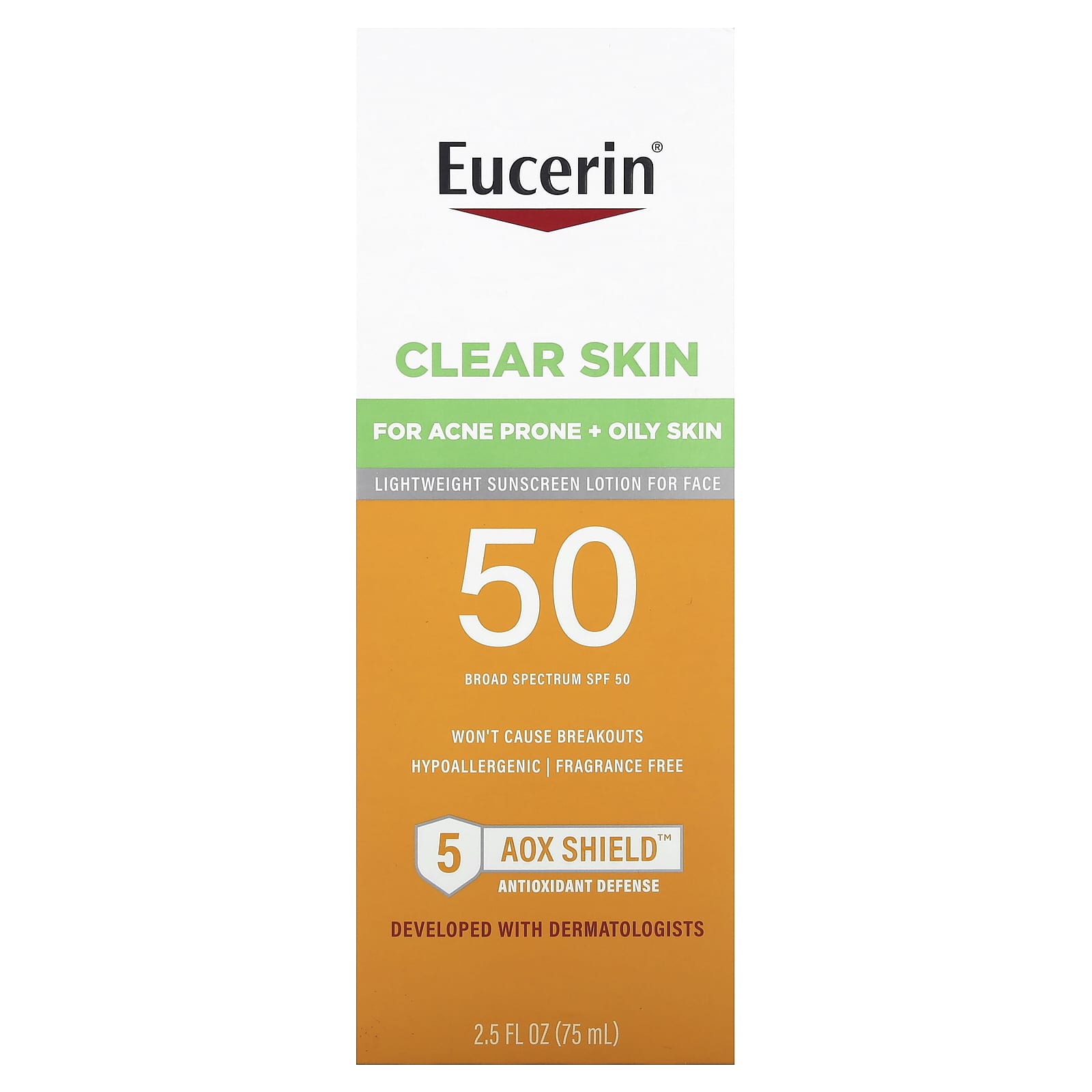 Eucerin, Clear Skin, Lightweight Sunscreen Lotion for Face, SPF 50, Fragrance Free, 2.5 fl oz (75 ml) Image 3