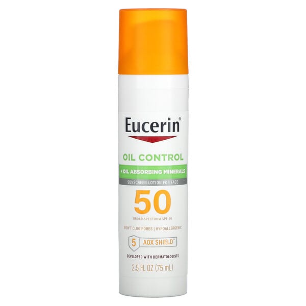 Eucerin‏, التحكم بالبشرة الدهنية، دهان واقي شمسي خفيف الوزن للوجه، عامل حماية من الشمس 50، 2.5 أونصة سائلة (75 مل)