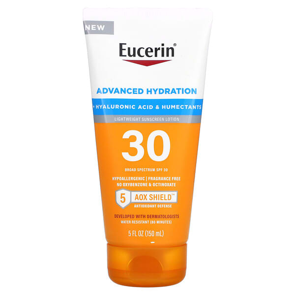 Eucerin, 高級保溼，輕盈抗曬乳液，SPF 30，無香，5 液量盎司（150 毫升）