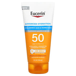 Eucerin, Hidratação Avançada, Loção Protetora Solar Leve, FPS 50, Sem Perfume, 150 ml (5 fl oz)