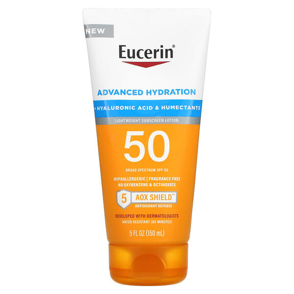 Eucerin‏, الترطيب المطور، دهان واقي من الشمس خفيف الوزن، عامل حماية من الشمس 50، خالٍ من العطور، 5 أونصات سائلة (150 مل)