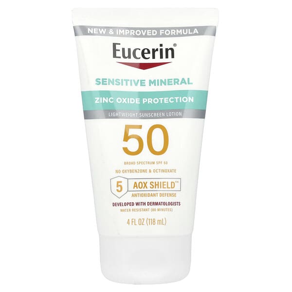 Eucerin, Sensitive Mineral, Lightweight Sunscreen Lotion, SPF 50, 4 fl oz (118 ml)