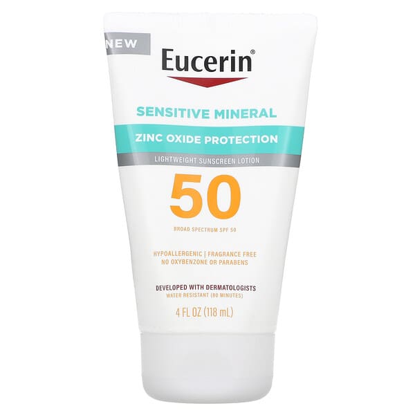 Eucerin‏, معادن للبشرة الحساسة، دهان واقي شمسي خفيف الوزن، عامل حماية من الشمس 50، خالٍ من العطور، 4 أونصات سائلة (118 مل)