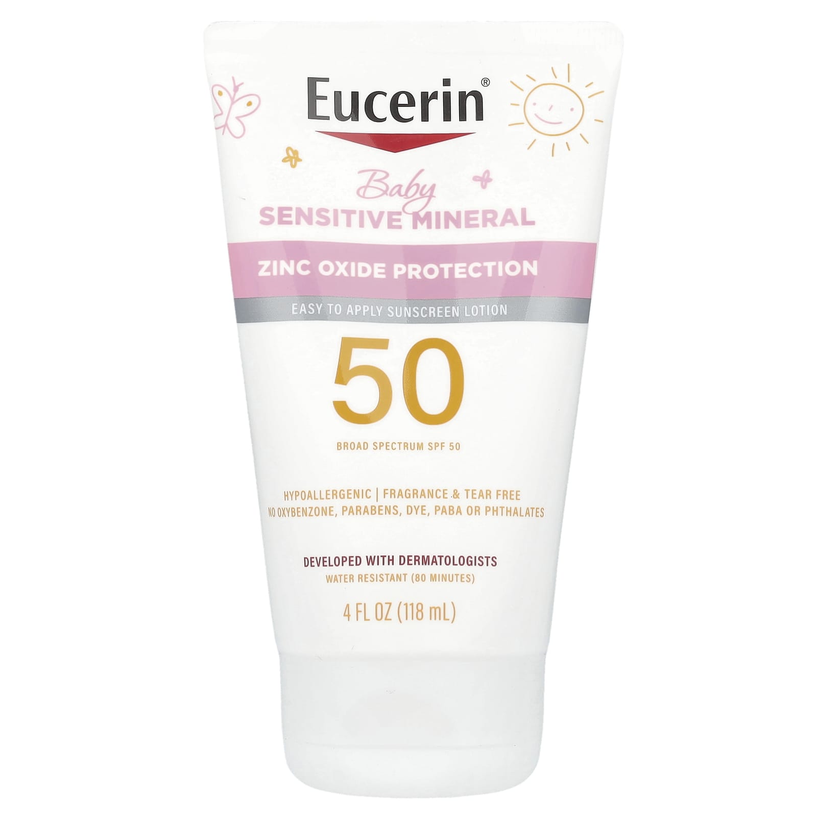 ベビー用、敏感肌用ミネラル日焼け止めローション、SPF50、無香料、118ml（4液量オンス）