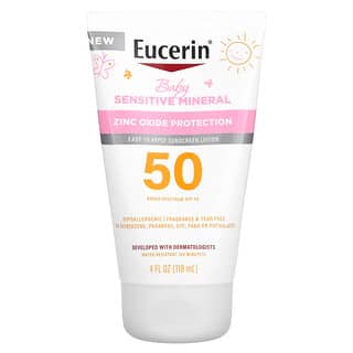 Eucerin, Lotion écran solaire minéral pour peaux sensibles, Pour les bébés, FPS 50, Sans parfum, 118 ml