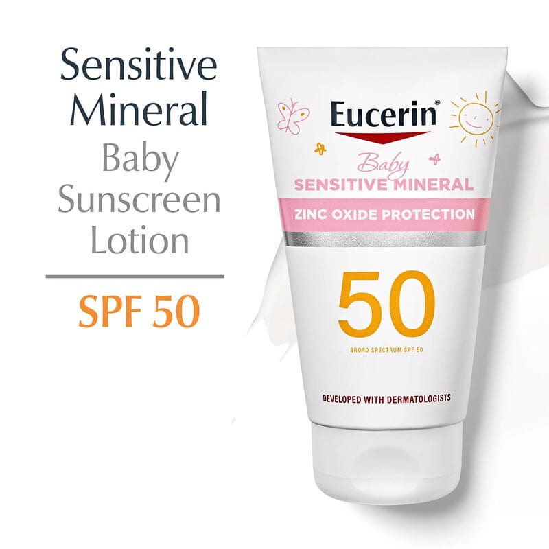 ベビー用、敏感肌用ミネラル日焼け止めローション、SPF50、無香料