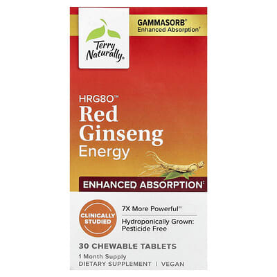 Terry Naturally, HRG80™ Red Ginseng Power, 30 Chewable Tablets (100 mg Each)