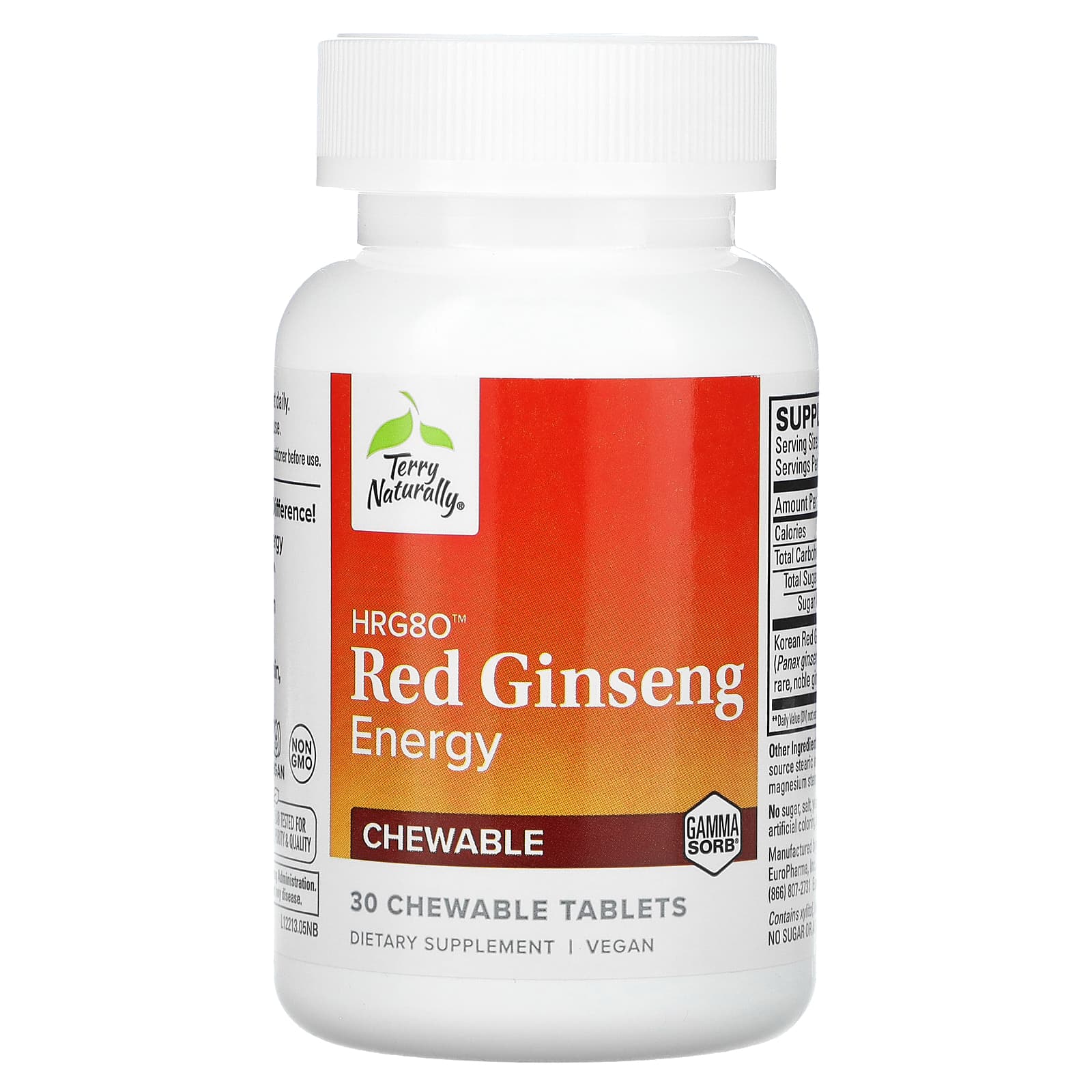 Terry Naturally, HRG80 Red Ginseng Energy, 30 Chewable Tablets