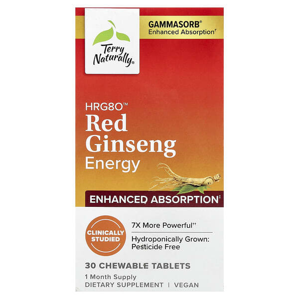 Terry Naturally HRG80™ Red Ginseng Energy, 30 Chewable Tablets (100 mg per Tablet)
