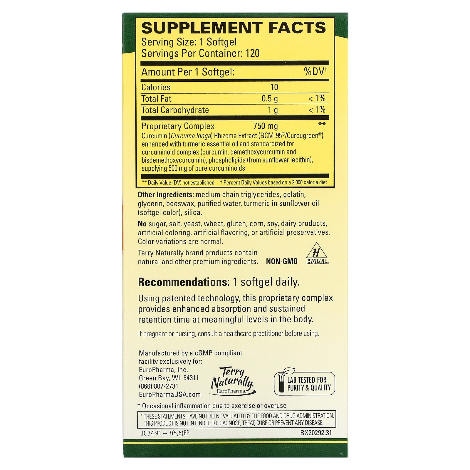 Terry Naturally, CuraMed, 750 mg, 120 Softgels