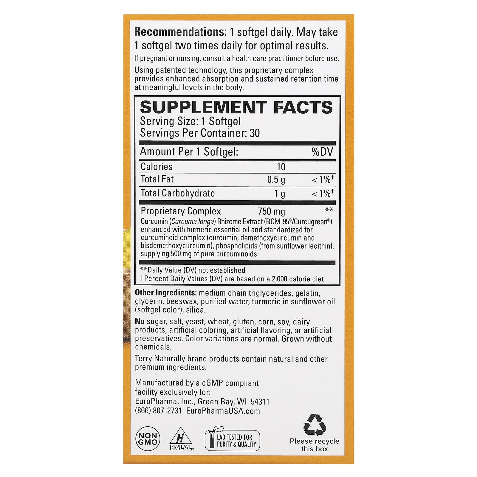 Terry Naturally, CuraMed, Superior Absorption Curcumin, 750 mg, 30 Softgels