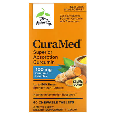 Terry Naturally, CuraMed, High Absorption Curcumin, 100 mg, 60 Chewable Tablets