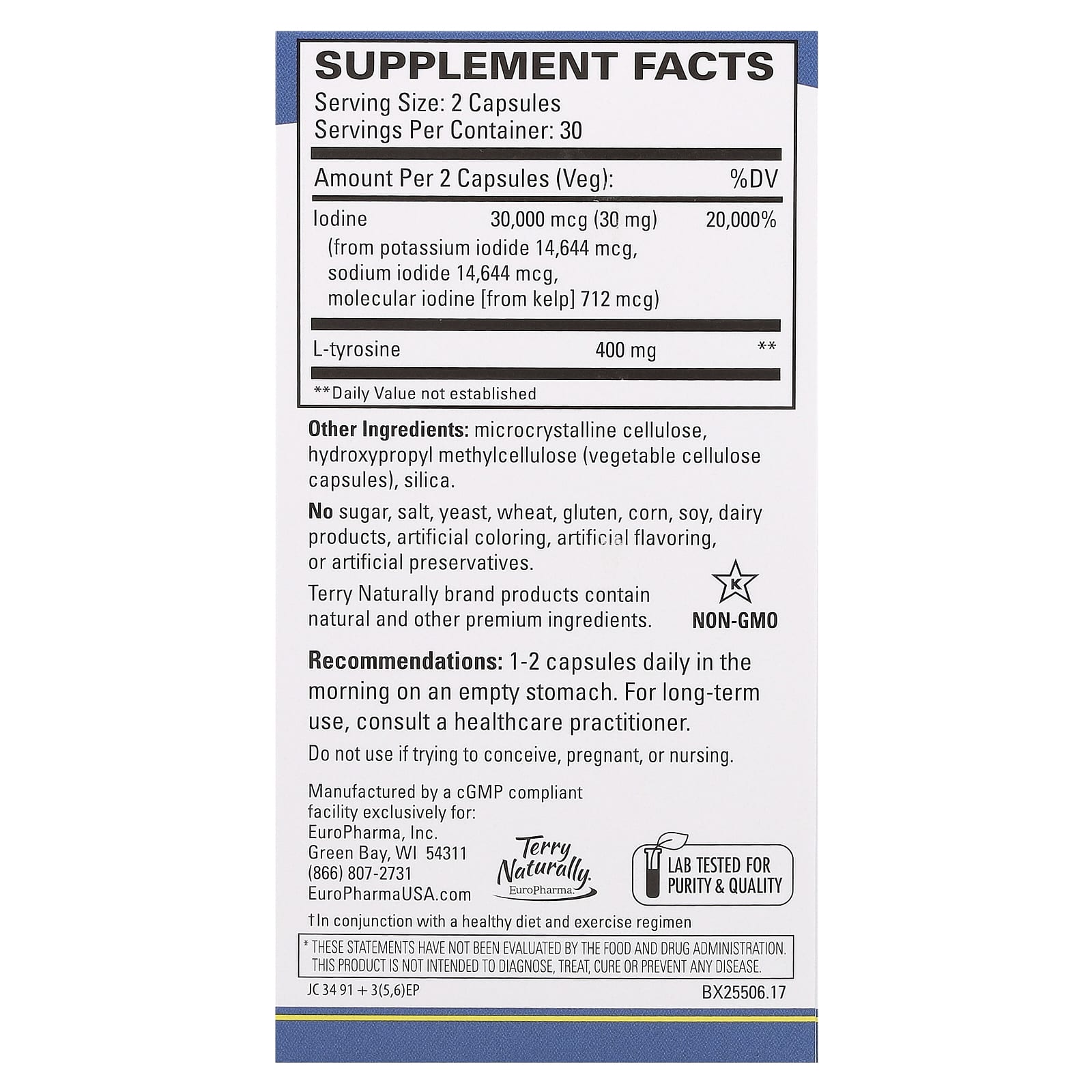 Terry Naturally Tri-Iode 25 Mg - 60 Gélules D'iode, Date De Péremption 09/2026, Neuf