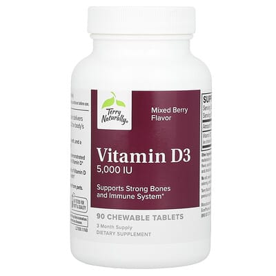 Terry Naturally, Vitamin D3, Assorted Berry Flavor, 5,000 IU, 90 Chewable Tablets