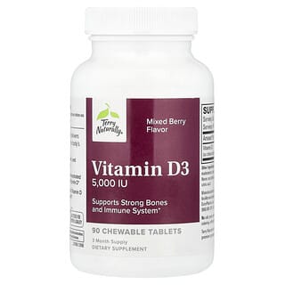 Terry Naturally, Vitamina D3, Bayas mixtas, 125 mcg (5000 UI), 90 comprimidos masticables