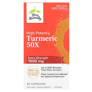 Terry Naturally, Turmeric 50X, High Potency, 1,000 mg, 60 Capsules (500 mg per Capsule)