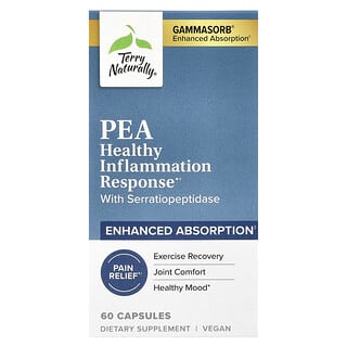 Terry Naturally, PEA Healthy Inflammation Response com Serratiopeptidase, 60 Cápsulas