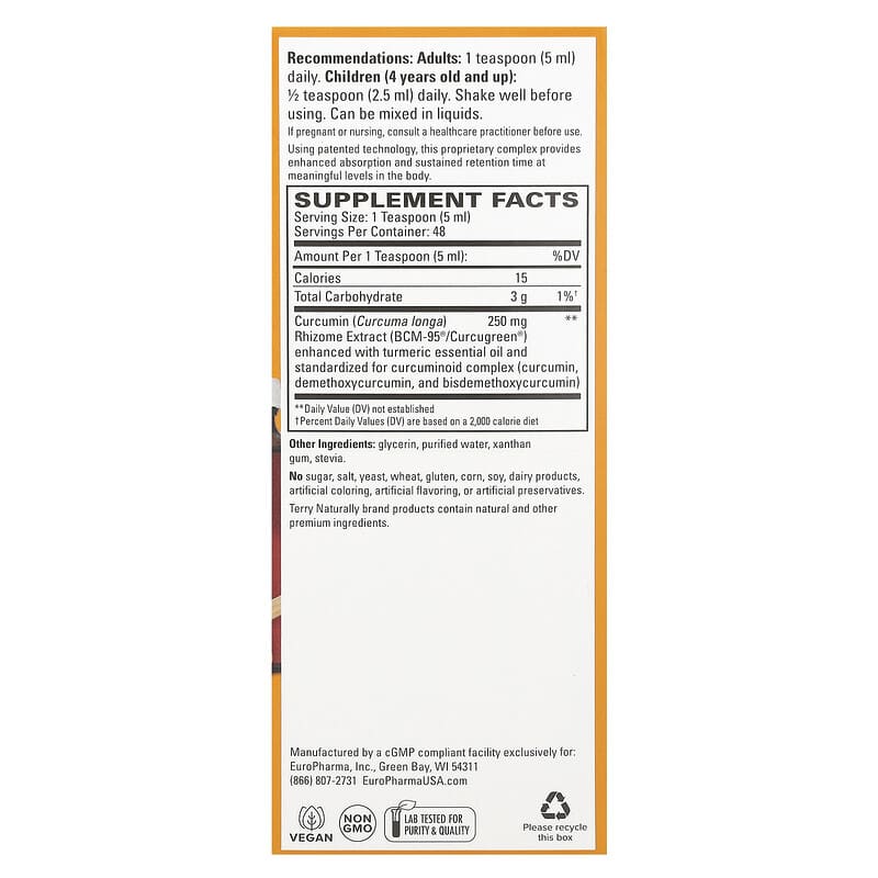 Sirop CuraMed, curcumină cu absorbție superioară, 250 mg, 8 fl oz