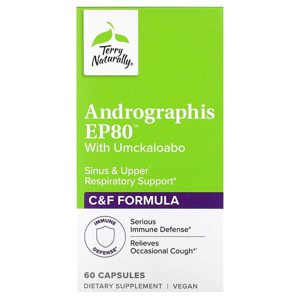 Terry Naturally Andrographis EP80 with Umckaloabo, 60 Capsules