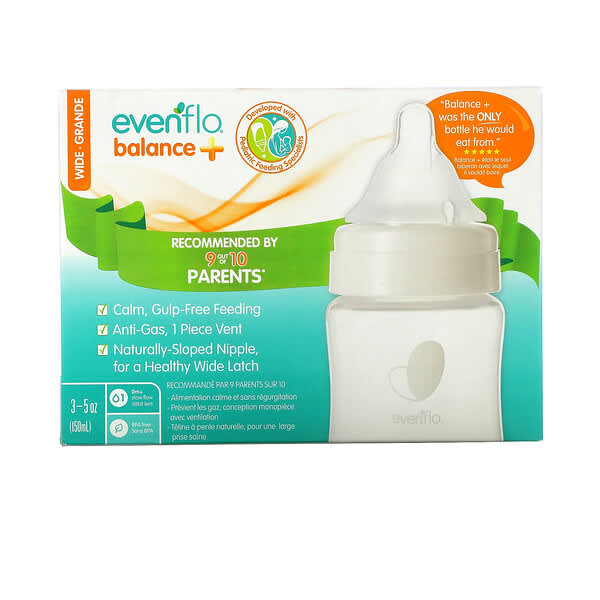 Evenflo Feeding, Balance+, Wide, Slow FLow, 0+ Months, 3 Bottles, 5 oz ( 150 ml) Each