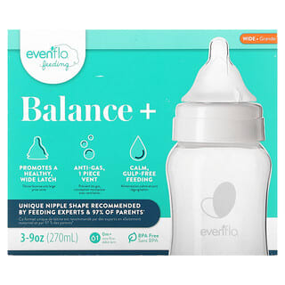 Evenflo Feeding, Balance+ Bottles, Wide, 0+ Months, Slow Flow, 3 Bottles, 9 oz (270 ml) Each