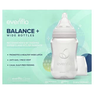Evenflo Feeding, Balance+ Bottles, Wide, 0+ Months, Slow Flow, 3 Bottles, 9 oz (270 ml) Each