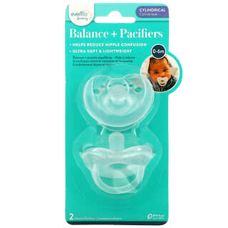 Evenflo Feeding, Balance + Pacifiers, Cylindrical, 0-6 Months, 2 Silicone Pacifiers