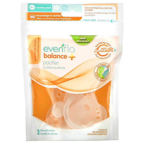 Evenflo Feeding, Balance+ Pacifier, 6+ Months, 2 Silicone Pacifiers