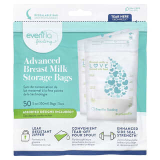 Evenflo Feeding, Bolsas para almacenamiento avanzado de leche materna, 50 bolsas, 150 ml (5 oz) cada una