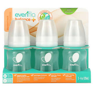 Evenflo Feeding, Balance+ Bottles, Standard, 0+ Months, Slow Flow, 3 Bottles, 4 oz (120 ml) Each