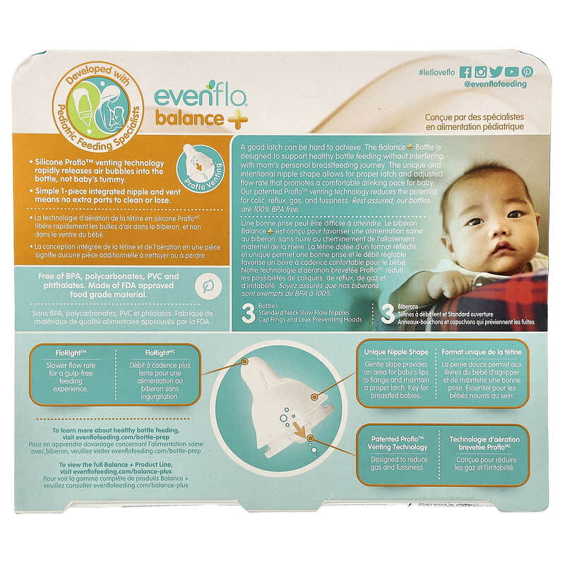 Balance+ Bottles, Standard, 0+ Months, Slow Flow, 3 Bottles, 4 oz (120 ml)  Each