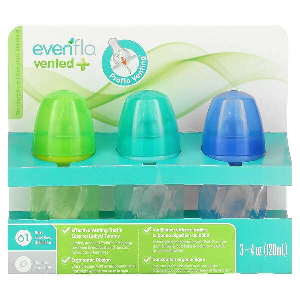 Evenflo Feeding, Vent+Twist Tint PP Bottles, 6 Pack, 4 oz Each